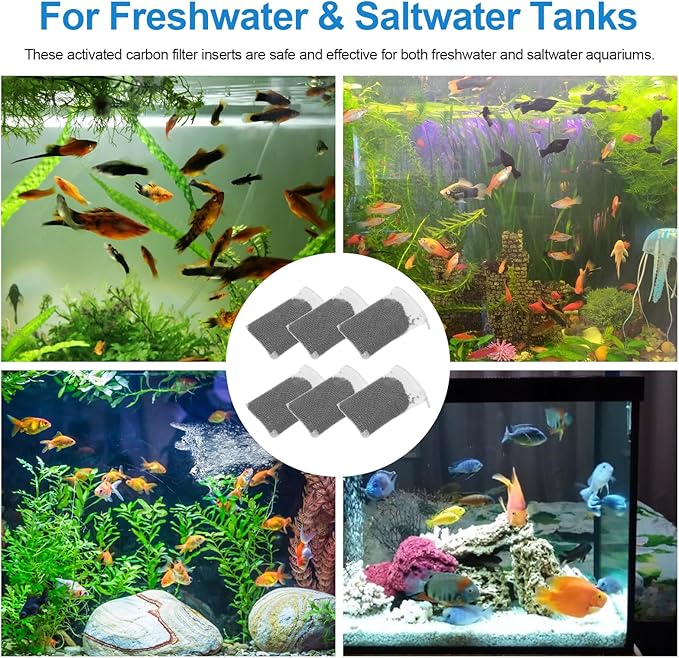 6Pack Aquarium Activated Carbon Bags Fit for Marineland All C-Series and Magniflow Canister Filters Rite-Size S, T and X, Charcoal Bags for Fish Tank Filter, Aquarium Carbon Media