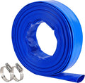 1" x 50 FT Pool Backwash Hose, Blue Heavy Duty Reinforced PVC Lay Flat Water Discharge Hose for Swimming Pool Filter Pump,with 2 Clamp