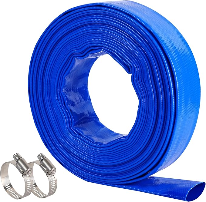 1-1/2" (Flat 2.6’’ width) x 50 FT Pool Backwash Hose, Blue Heavy Duty Reinforced PVC Lay Flat Water Discharge Hose for Swimming Pool Filter Pump,with 2 Clamp