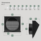 Vent Systems 10" Inch Exhaust Vent Cover with Rubber Gasket - Graphite Black Galvanized Steel - Robust and Weatherproof Outdoor Air Exhaust Box - Duct or Surface Mounting - Rain, Snow Protection