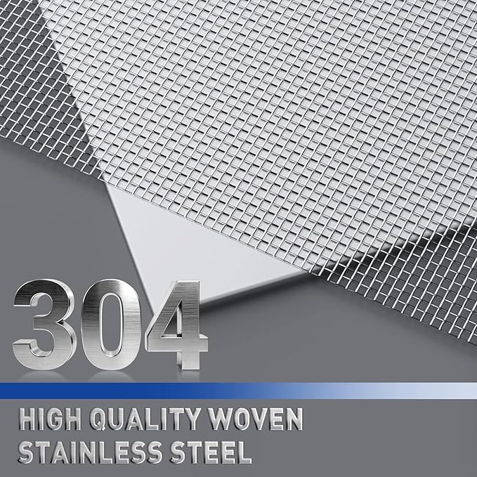 MAGZO 304 Stainless Steel Mesh Screen Roll 35in x 16.4ft - 22 Mesh Pet Proof Metal Window Screen Replacement, Screen Door Mesh for Patio,Porch,Pet,Cage,Vent Cover,Filter,Gutter Guard,Rodent Protection