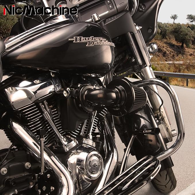Big Sucker cone Air filter intake for harley air Cleaner Sportster Softail fatboy heritage dyna touring street road king Glide (Nake - BLACK, Type C : Touring 08-16, Softail 16-17)