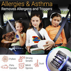 Car Air Purifier Ionizer - 12V Plug-in Ionic Anti-Microbial Car Deodorizer with Dual USB Charger - Smoke Smell, Pet and Food Odors, Allergens, Viruses Eliminator for Car (Matte Black)