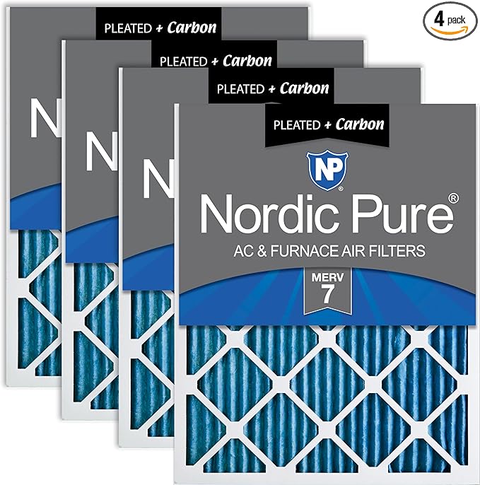 Nordic Pure 16x16x1 (Actual Size: 15 3/4 x 15 3/4 x 3/4) Pleated Air Filters MERV 7 Plus Carbon 4 Pack