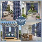 Fish Outdoor Curtains for Patio Vintage National Wind Fish Blue Waterproof Outside Curtains with Grommet Top Weatherproof Curtain for Cabana Pergola Gazebo, 2 Pack, 54" W x 108" L