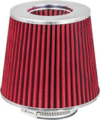 Mortar Aftermarket Auto Air Filter Replacement - Car Enthusiast Class Universal Cold Air Intake Gulps in More Air for More Engine Power & Passionate Induction Sound, 2.75 In, Red