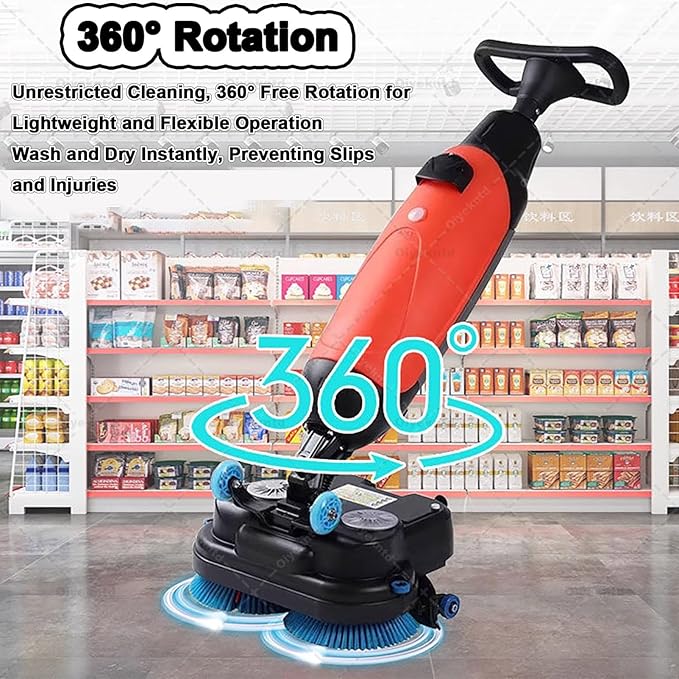 Commercial Floor Scrubber Machine Lightweight Electric Floor Cleaner with 17" Cleaning Width, Rotary Double Brushes, 360° Rotating Head, Efficiently Scrubs The Floor and Leaves it Dry White