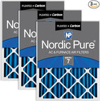 Nordic Pure 25x25x2 (Actual Size: 24 1/2 x 24 1/2 x 1 3/4) Pleated Air Filters MERV 7 Plus Carbon 3 Pack