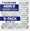 Filter King 16x16x2 Air Filter | 6-PACK | MERV 8 HVAC Pleated A/C Furnace Filters | MADE IN USA | Actual Size: 15.5 x 15.5 x 1.75"