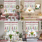 Swag Curtain,Happy Easter Gnomes with Eggs on Grass Kitchen Valances Rod Pocket Curtains Tier Pair Swag Topper,Spring Floral on Wood Barn 2 Panels Window Treatment for Bathroom Living Room Bedroom