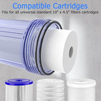 WHT10 Whole House Water Filter Housing, Fit 10"x4.5" Sediment etc Filters for Well and City Water, Big Filter Blue Pre-Filtration System for Home, 1" NPT Port, Pressure Release (Clear Housing)