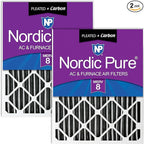Nordic Pure 16x25x4 (Actual Size: 15 1/2 x 24 1/2 x 3 5/8) Pleated Plus Carbon Air Filters MERV 8 2 Pack