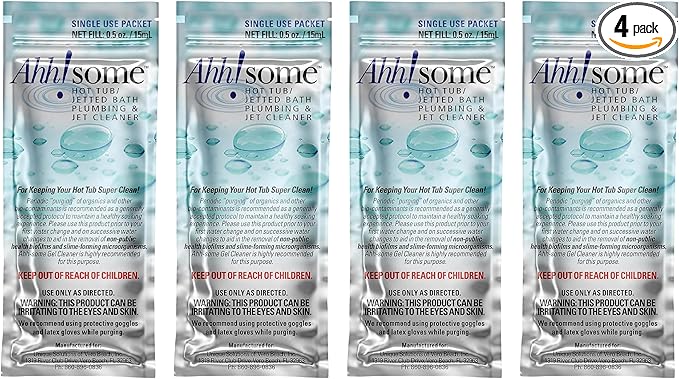 Ahh-Some - Hot Tub Cleaner & Purge Packet | Clean Pipes, Jet Line & Jets Gunk Build Up | Clear & Soften Water for Hot Tub, Jetted Tub, Swim Spa | Top Clarifier Up to 450 Gallons of Water (Pack of 4)