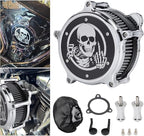 Motorcycle Air Cleaner Skull Style Air Filter with Dustproof Protective Cover Kit for Harley Davidson Touring Trike 2008-16 Softail 2016-17 Dyna 2017 (Chrome)
