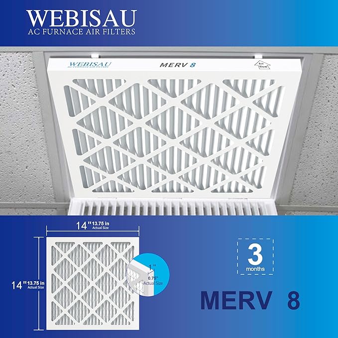 14x14x1 Air Filter MERV 8 MPR 600 6Pack Furnace Filters Pleated HVAC AC Furnace Air Conditioner Filters (Exact size: 13 3/4"x13 3/4"x3/4")