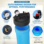 Max Water 20" x 4.5" Whole House Water Filter Housing (WHB20), 20" Sediment Carbon Filter Universal Housing (DB20P), Big Filter Blue Pre-Filtration System for Well Water, 1" NPT Port, Pressure Release