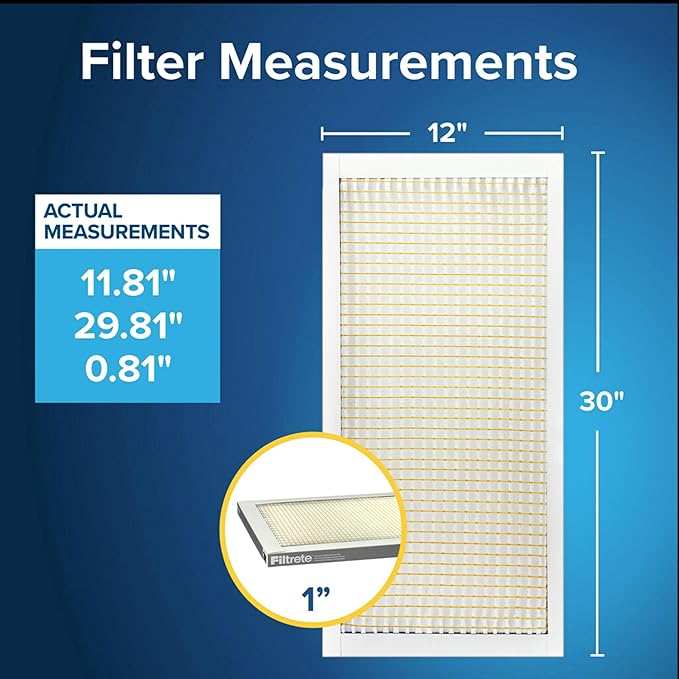Filtrete 12x30x1 Air Filter, MPR 300, MERV 5, Clean Living Basic Dust 3-Month Pleated 1-Inch Air Filters, 6 Filters