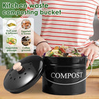 Kitchen Compost Bin 0.8 Gallon Metal Countertop Compost Bin with Lid and Handle, Smell Resistant Indoor Waste Bucket for Food Waste(Black,1)