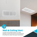 EZ-FLO 16 x 6 Inch (Duct Opening) Air Vent Cover for Wall or Ceiling, Two-Way Ventilation Register, Solid Steel HVAC Register Cover, White, 61663