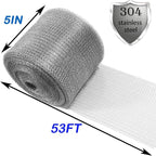 Wire Mesh for Mice Control 5IN X 53Ft,Hole Fill Fabric,Upgraded Stainless Steel Wire Mesh Roll, Weep Holes Covers, Flexible Stretchy Fabric for Garden House and DIY, Rodent Barrier