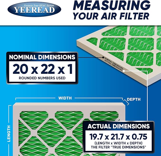 20X22x1 MERV 13 Air Filters, 6-Pack, Actual Size: 19.70" x 21.70" x 0.75", Pleated Design with Enhanced Filter Media for Superior Filtration,Perfect for HVAC, AC & Furnace Systems
