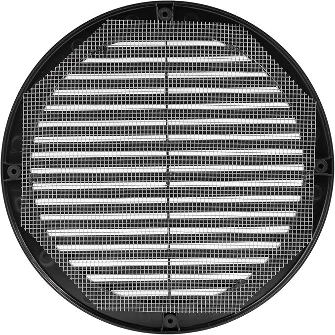 Vent Systems 8" Inch (Opening Dimensions) - Pack of 5 - Black Soffit Vent Cover - Plastic Round Air Vent Grille - Built-in Mesh Screen - HVAC Register Louver for Bathroom, Home, Kitchen