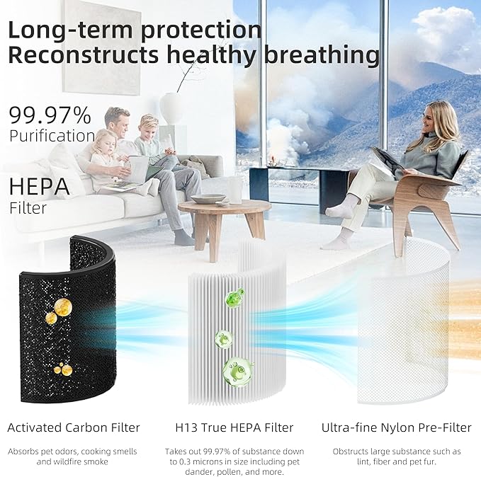 Funmit Core 200S Replacement Filter for Core 200S Smart WiFi Air Purifier, 3-in-1 H13 True HEPA Filter Replacement and High-Efficiency Activated Carbon, Part # Core 200S-RF, 3 Pack