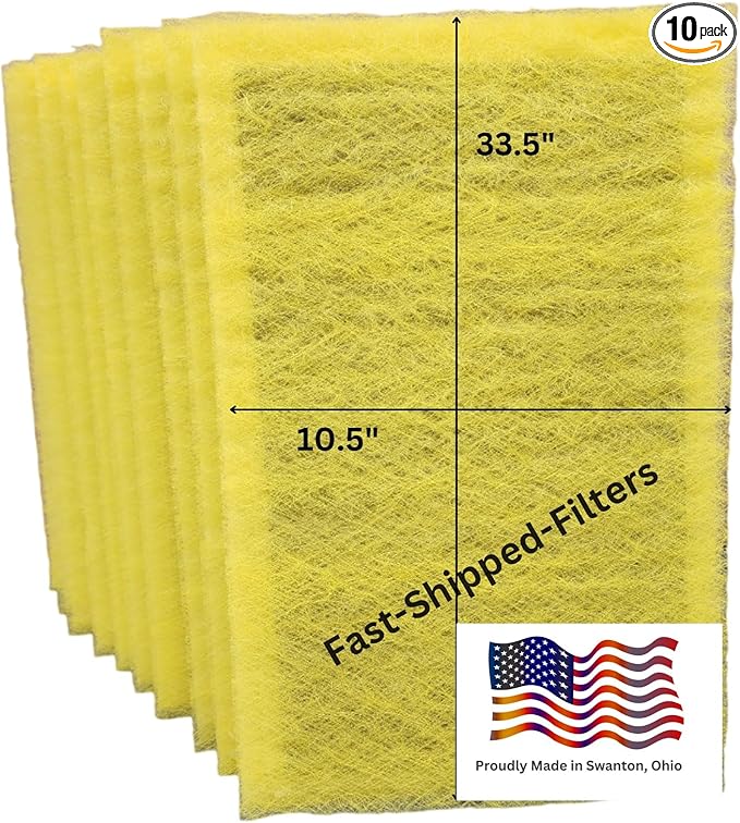 Fast-Shipped-Filters 10 Pack 12x36 Replacement Filter Pads Compatible with MicroPower Guard One Hour Air Cleaner Refill Yellow (10, Yellow, 12x36)
