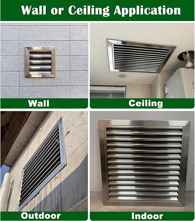 Heat Dissipation Louvered Vent Wall Gable Vents 304 Stainless Steel, Weather-Resistant Air Grille for Shed Barn Generator Box(18x28in/45x70cm)