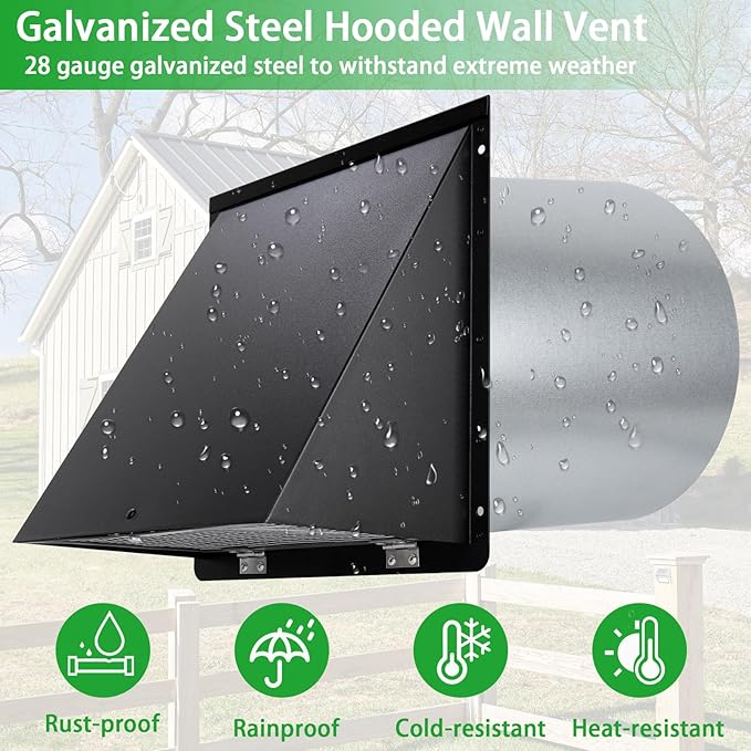 4 Inch Dryer Vent Cover Outside,4" Dryer Vent Cover Outdoor,Dryer Wall Vent Exhaust Vent Cover,Hooded Wall Vent with Screen & Damper,Exterior Dryer Vent Hood Cap for Duct,Exhaust Fan,Galvanized Steel