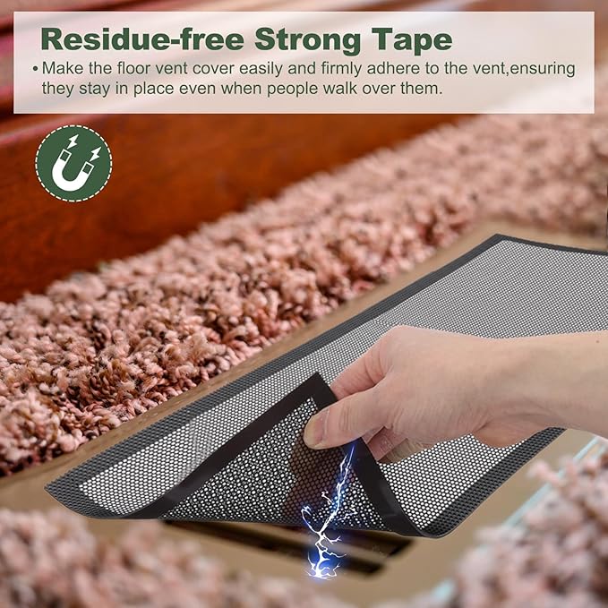 YOKIVE 6 Pcs Magnetic Floor Vent Covers, Floor Register Cover PVC Mesh Air Vent Screen Filters, Great for Home Floor, Wall, Ceiling, Catch Debris Hair Dust (Black, 12-Inch x 12-Inch)