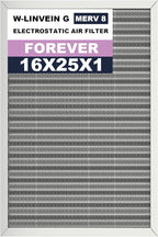 16x25x1 Reusable Air Filter, Electrostatic, Washable Lasts a Lifetime, Breathe Fresher Air in Home and Office HVAC AC Furnace Systems, Merv 8 (Actual Size: 15.5x24.65x0.82 Inch)
