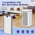 40 Replacement Filter Compatible with MA Air Purifier 40 Series, 3-in-1 High-Efficiency H-13 Grade, Pre-Filter and Activated Carbon, 4 Pack