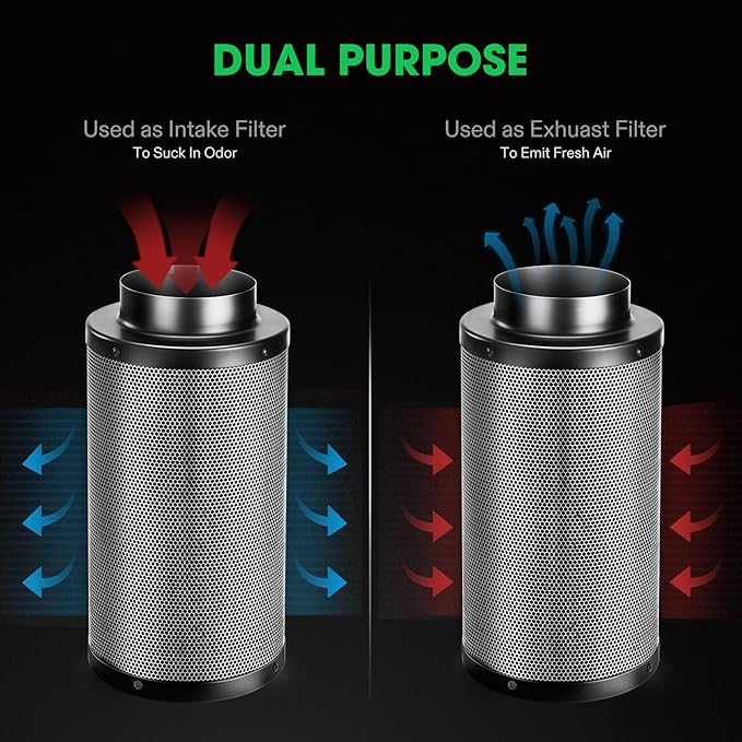 VIVOSUN 8 Inch Air Carbon Filter Smelliness Control with Australia Virgin Charcoal for Inline Fan, Grow Tent Smelliness Scrubber, Pre-Filter Included, Reversible Flange 8" x 20", Black