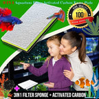 CORISRX 3IN1 Aquarium Filter Sponge Foam Pads - Filter Media for 20 Gallon Betta Fish Tank Supplies, Brine Shrimp Coarse Sponge Bio Filter Sheet - Filter Sponge Accessories (Plus Activated Carbon)