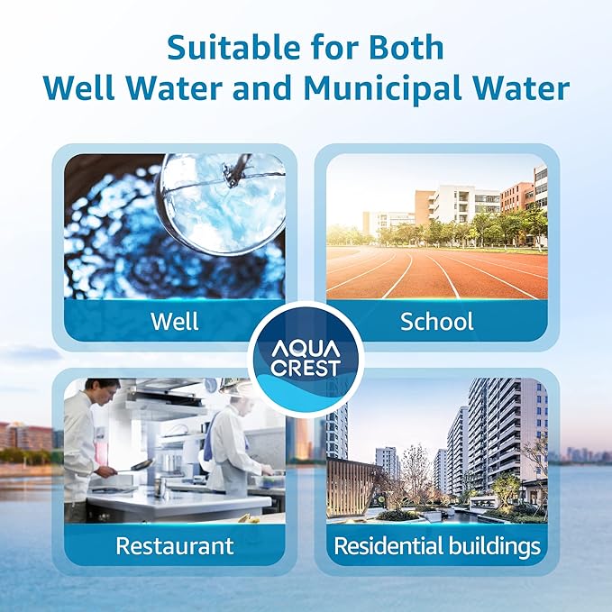 AQUA CREST FXHTC Whole House Water Filter, Well Water Filter Replacement for GE® FXHTC, GXWH40L, American Plumber W10-PR, Culligan® RFC-BBSA, W10-BC, Carbon Filters, 5 Micron, Pack of 4