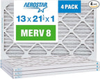 Aerostar 13x21 1/2x1 MERV 8, Pleated Air Filter, 13 x 21 1/2 x 1, Box of 4, Made in The USA