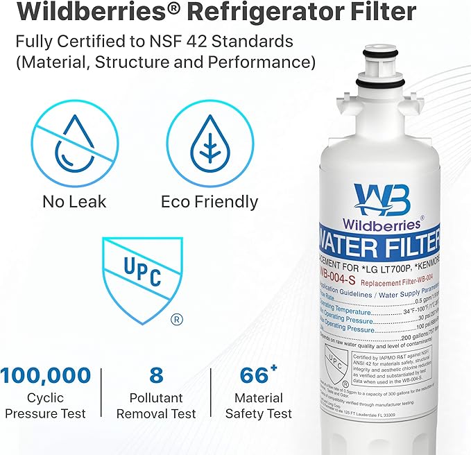 Wildberries ADQ36006101 Replacement for LG® LT700P®, LFXS30766S, LFDS22520S, LFX28968ST, LFXS24623S, LFXS29766S Refrigerator Water Filter, Kenmore® 9690, 469690, ADQ36006102, LT120F®, RWF1200A, 3 PACK