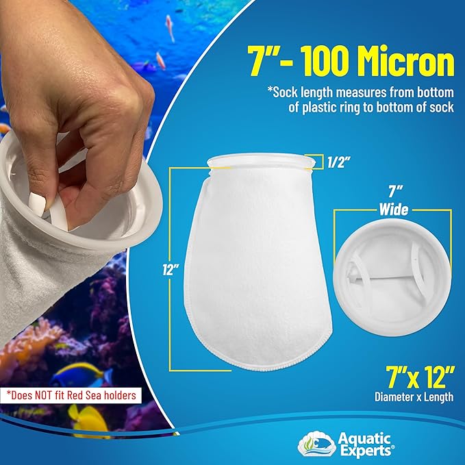 Aquatic Experts 7 Inch Filter Sock - 100 Micron Felt Filter Sock, Filter Socks for Saltwater Aquarium, Fish Tank Sump Filter Sock, Freshwater Aquarium Socks, Reef Filter Sock, (7"x12", 4 Pack)
