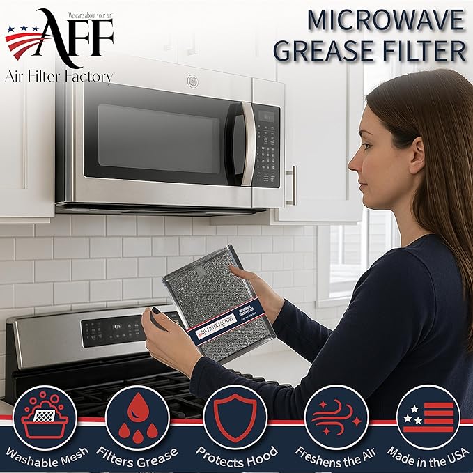 Air Filter Factory Replacement For Frigidaire FGMV174KFA Made In USA 12-Layer Microwave Oven Aluminum Mesh Grease 5.88 x 7.88 x 0.12 Inches Vent Filter 2-Pack