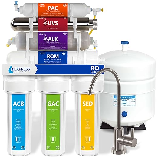 Express Water Reverse Osmosis Alkaline Ultraviolet Water Filtration System – 100 GPD (Modern Brushed Nickel Faucet)