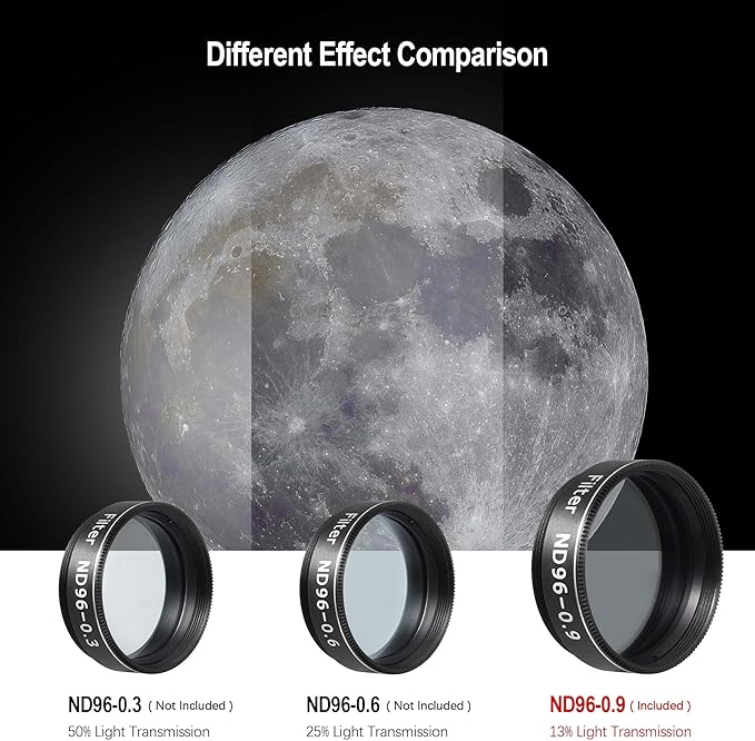 Astromania Telescope Filter Moon Filter 1.25 inch, Neutral Color Filter ND96-0.9 with 13% Light Transmission Reduces Moon Glare&Enhances Lunar Crater Detail, Work with Telescope Accepts 1.25" Eyepiece