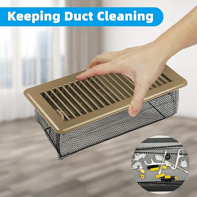 Floor Vent Screen Net for 4x10'' Floor Register, Air Vent Filter Mesh for Home Floor Catches Coin, Toys, Pet Food and Hair, Floor Vent Covers Trap with Spreader Frame (4 Pack)