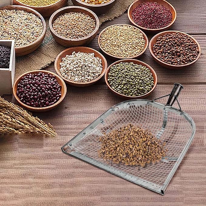Leaking Soil Shovel Filter Stainless Steel Sieve 4mm/6mm/8mm/12mm Mesh Sifting Shovel for Sifting Corn Kernels Gardening Farm Chicken Coop and Goat Stall Multipurpose Dustpan (Sliver-12MM)