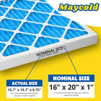 Maycold 16x20x1 MERV 11 Air Filters (6-Pack), Pleated HVAC Furnace Filter for Home – Traps Fine Dust & Pet Hair, Actual Size 15.70 x 19.70 x 0.75, Individually Wrapped