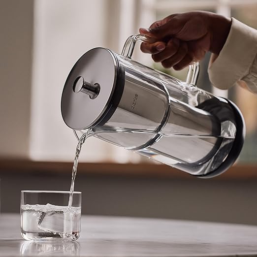 Aarke Purifier Glass Water Pitcher, Refillable Stainless Steel Filter, 8-Weeks Performance, BPA-Free, Dishwasher Safe, Pure & Enriched Refill Granules, 1.18L (5 Cups) Capacity