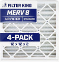 Filter King 12x12x2 Air Filter | 4-PACK | MERV 8 HVAC Pleated A/C Furnace Filters | MADE IN USA | Actual Size: 11.5 x 11.5 x 1.75"