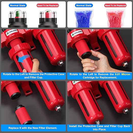 TAILONZ PNEUMATIC 0-150PSI 1/2 Inch NPT Aluminum Alloy Air Filter Drying System, Particulate Filter, Coalescing Filter, Desiccant Dryer Filtration and Drying