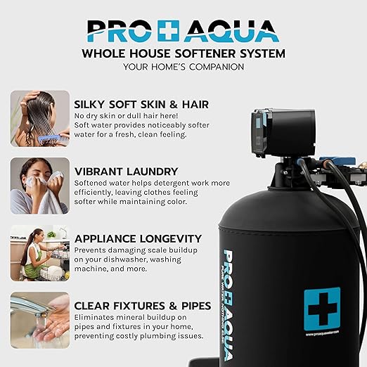 PRO+AQUA PRO-SCI-S35E Whole House Water Filter & Softener Bundle | 35,000 Grain Capacity, Removes Chlorine, Sediment, VOCs, Calcium, Magnesium, & More | Perfect for 2–3 bathrooms | Premium Durability