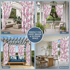 Cherry Flowers Outdoor Curtains for Patio Spring Flower Vintage Watercolor Waterproof Outside Curtains with Grommet Top Weatherproof Curtain for Cabana Pergola Gazebo, 2 Pack, 54" W x 95" L